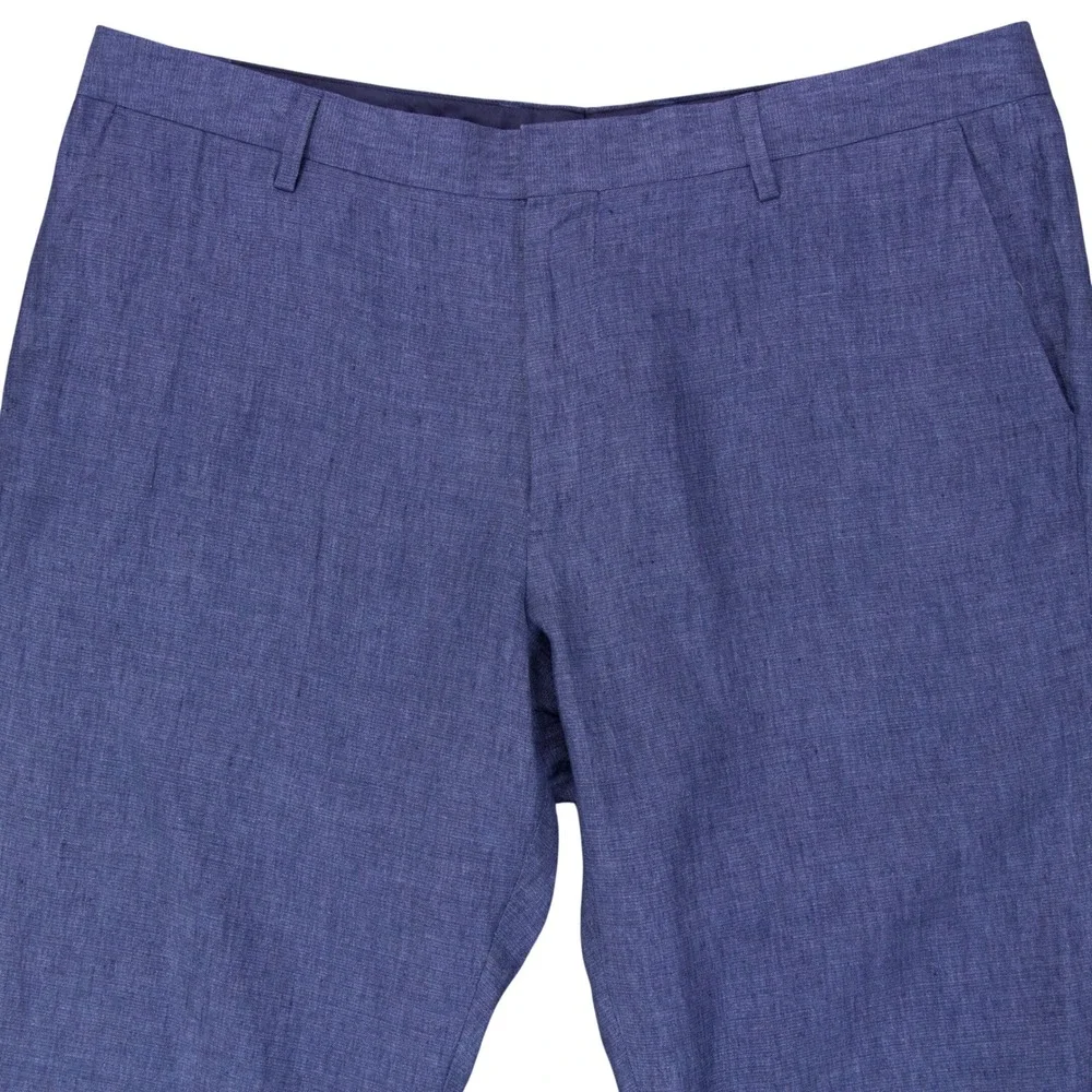 Bonobos Mens 38 Athletic Fit Blue Linen Lanificio Campore Italian Pants Trousers
